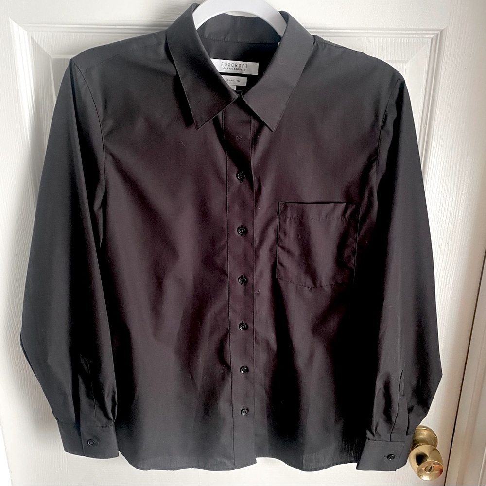 Foxcroft Black Button Down Shirt 10 Petite